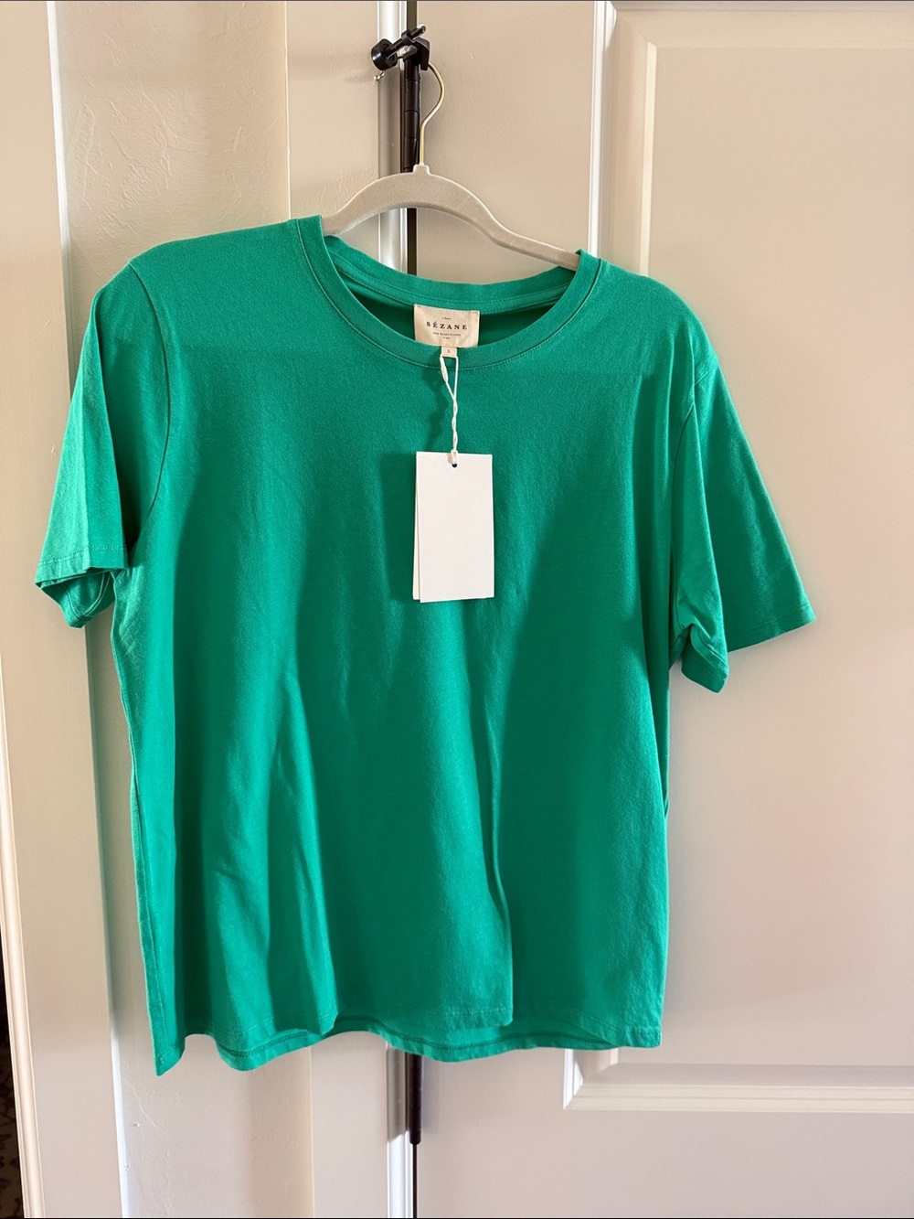 Sezane Conrad Short-Sleeve Crewneck T-Shirt in Bright Green Large